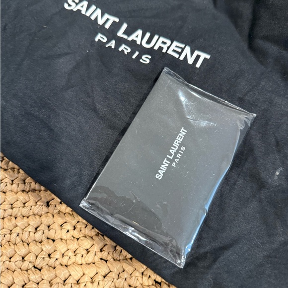 SAINT LAURENT woven raffia  and black calfskin leather handbag NWOT - Picture 3 of 10